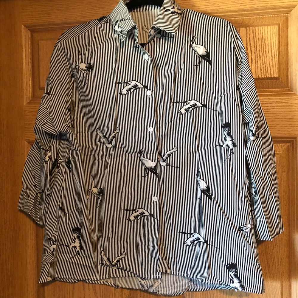 Button up Top with Crane Pattern